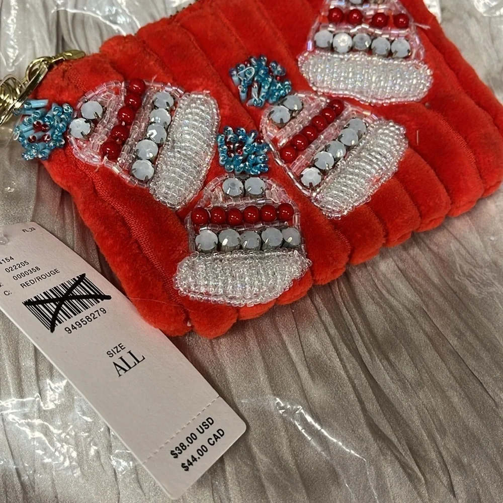 Anthropologie Beaded Holiday icon Red Beaded Coin Purse